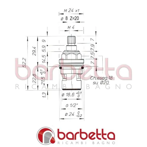 VITONE A DISCO CERAMICO 8x20 SINISTRO A 180° FILETTO SUP. 24X1