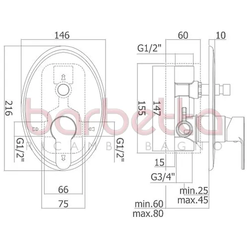 MISCELATORE INCASSO DOCCIA CON DEVIATORE BLU PAFFONI BLU015CR