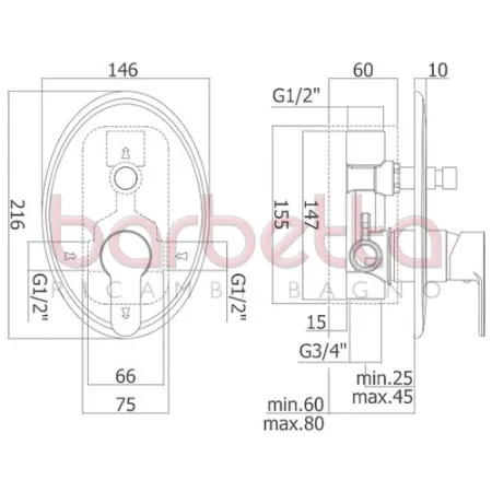 MISCELATORE INCASSO DOCCIA CON DEVIATORE BLU PAFFONI BLU015CR