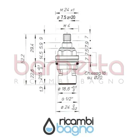 VITONE A DISCO CERAMICO DESTRO A 90° 1/2" 7,5x20