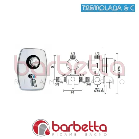 RUBINETTO TEMPORIZZATO INCASSO DOCCIA RICAMBIO TREMOLADA 467MIX