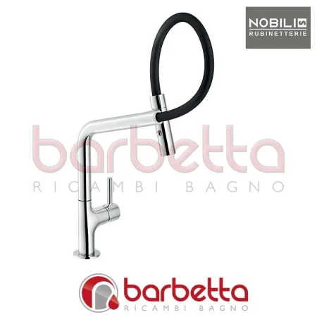 MISCELATORE LAVELLO CUCINA CON GUAINA ORIENTABILE CON DOCCETTA 2 GETTI SERIE LAMP NERO NOBILI MP119400BM
