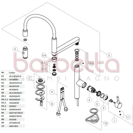 RICAMBIO LEVA MONOCOMANDO SERIE MOVE VERSIONE CON GUAINA CROMO NOBILI RLE187/63CR