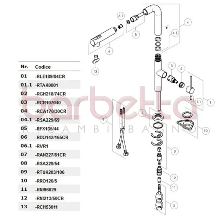 RICAMBIO NIPLEX COMPLETO VALVOLA NON RITORNO DOCCIA ESTRAIBILE CROMO NOBILI RNI213/50CR