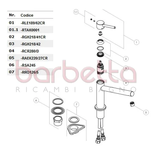 RICAMBIO LEVA SERIE ACQUERELLI CROMO NOBILI RLE189/62CR