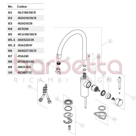 RICAMBIO CANNA DIAM. 24 COMPLETA CON FORO PER VITE SERIE WEB CROMO NOBILI RCA166/39CR
