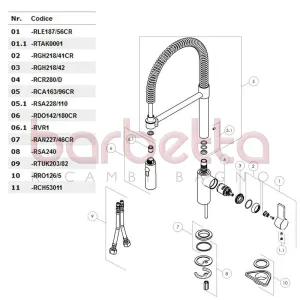 RICAMBIO CANNA PER LAVELLO MOLLA ORIENTABILE CON ATTACCO MAGNETE CROMO NOBILI RCA163/96CR
