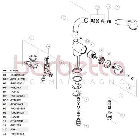 RICAMBIO DOCCIA GRAFIC CON VALVOLINA CROMO NOBILI RDO142/15CR