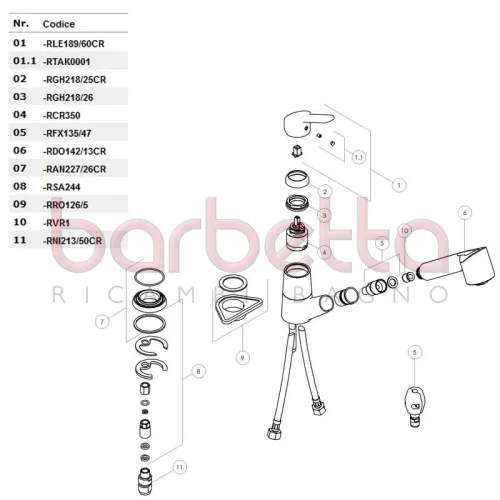 RICAMBIO DOCCETTA "NAIF'" 2 GETTI CROMO NOBILI RDO142/13CR