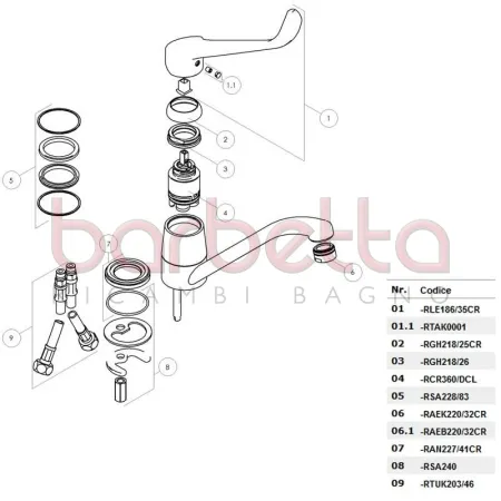 RICAMBIO CARTUCCIA DIAM. 35 NOBILI CON DISTRIBUTORE SENZA O.RING PARTE SUPERIORE PER LEVA CLINICA NOBILI RCR360/DCL