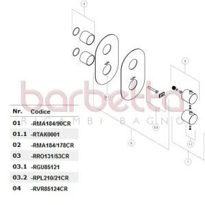 RICAMBIO MANIGLIA TONDA PER DEVIATORE/VITONE TERMOSTATICO INCASSO CROMO NOBILI RMA184/178CR