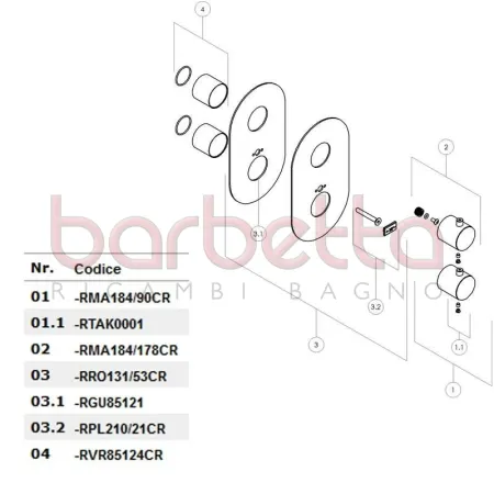 RICAMBIO ROSONE TONDO PER TERMOSTATICO INCASSO AD 2 O 1 VIA CROMO NOBILI RRO131/53CR