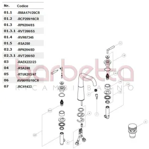 RICAMBIO COMPLETO CAPPUCCIO PER 3 FORI INDICATORI HOT E COLD SERIE LIKID CROMO NOBILI RCP209/16CR