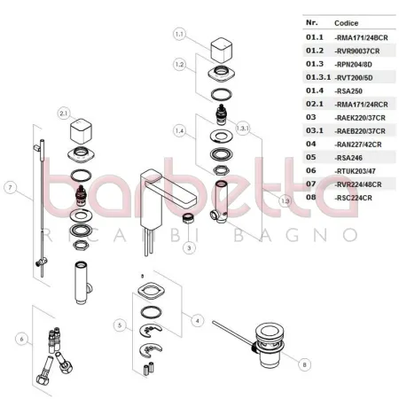 RICAMBIO MANIGLIA TRE FORI SERIGRAFIA ROSSA SERIE LOOP CROMO NOBILI RMA171/24RCR