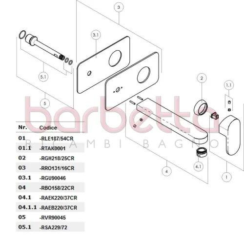 RICAMBIO BOCCA PER LAVABO INCASSO PARETE MM.200 SERIE UP CROMO NOBILI RBO158/22CR