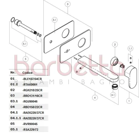 RICAMBIO BOCCA PER LAVABO INCASSO PARETE MM.200 SERIE UP CROMO NOBILI RBO158/22CR