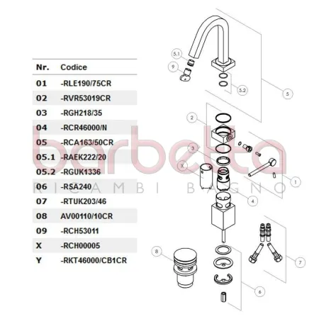 RICAMBIO CANNA LAVABO A 30 GRADI CUBE CROMO NOBILI RCA163/50CR
