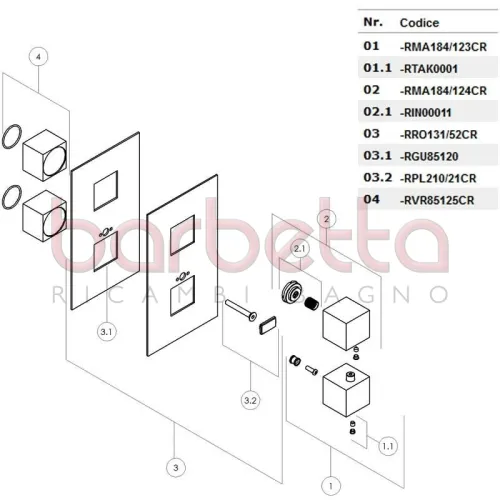 RICAMBIO MANIGLIA QUADRA PER CARTUCCCIA TERMOSTATICA CROMO NOBILI RMA184/123CR