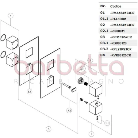 RICAMBIO MANIGLIA QUADRA PER CARTUCCCIA TERMOSTATICA CROMO NOBILI RMA184/123CR