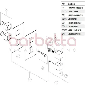 RICAMBIO ROSONE QUADRO PER TERMOSTATICO INCASSO AD 2 O 1 VIA CROMO NOBILI RRO131/52CR