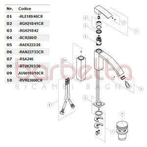 RICAMBIO CANOTTO IN OTTONE PER LAVABO A BACINELLA 145MM SOLIDO RAY CROMO NOBILI RVR83008CR
