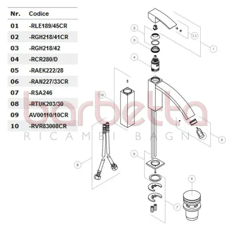 RICAMBIO CANOTTO IN OTTONE PER LAVABO A BACINELLA 145MM SOLIDO RAY CROMO NOBILI RVR83008CR