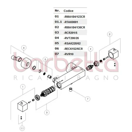 RICAMBIO MANIGLIA QUADRA PER CARTUCCCIA TERMOSTATICA FLUSSO CROMO NOBILI RMA184/130CR