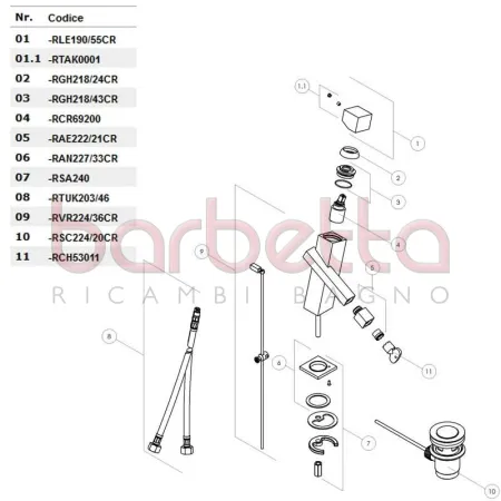 RICAMBIO ASTINA CON NOTTOLINO CROMO RVR224/36CR