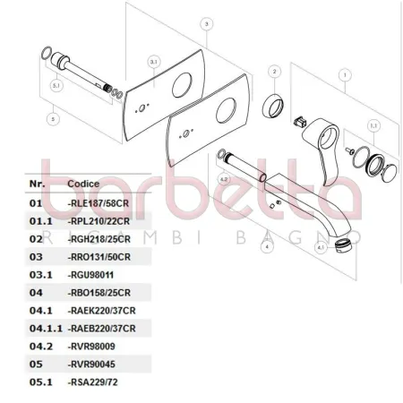 RICAMBIO LEVA MONOCOMANDO VASCA/DOCCIA SOFI' CROMO NOBILI RLE187/58CR
