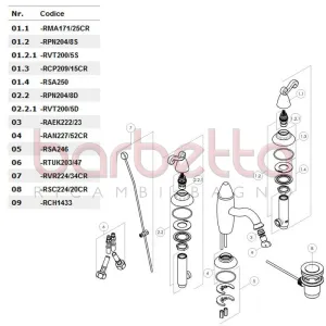 RICAMBIO COMPLETO CAPPUCCIO BATTERIA 3 FORI SERIE DUBAI CROMO NOBILI RCP209/15CR