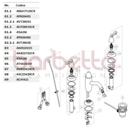 RICAMBIO COMPLETO CAPPUCCIO BATTERIA 3 FORI SERIE DUBAI CROMO NOBILI RCP209/15CR