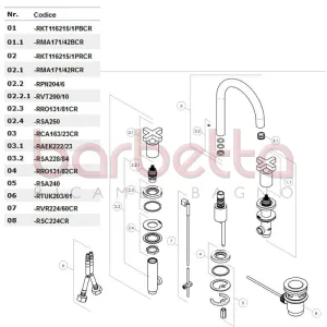RICAMBIO ROSONE PER CENTRALE TRE FORI SERIE LIRA CROMO NOBILI RRO131/82CR