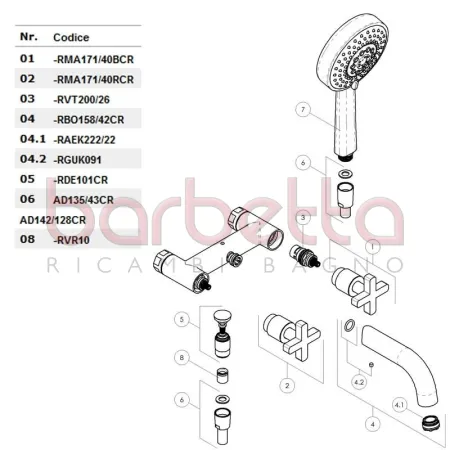 RICAMBIO DEVIAZIONE VASCA SERIE LIRA CROMO NOBILI RDE101CR