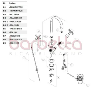 RICAMBIO ASTINA DI SCARICO CARLOS PRIMERO CROMO NOBILI RVR224/53CR