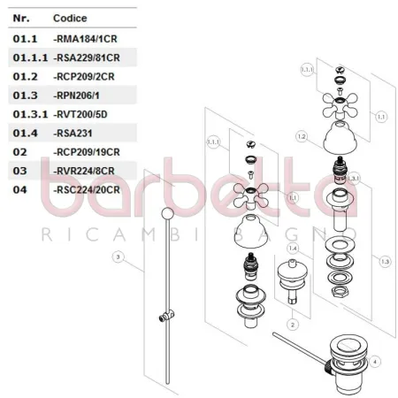 RICAMBIO CAPPUCCIO PER CENTRALE BATTERIA BIDET 3 FORI CROMO NOBILI RCP209/19CR
