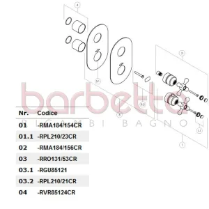 RICAMBIO MANIGLIA ADATTATORE PER DEVIATORE SERIE GRAZIA CROMO NOBILI RMA184/156CR