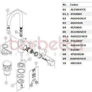 RICAMBIO CANNA LAVABO BOCCA GIREVOLE CROMO NOBILI RCA166/42CR