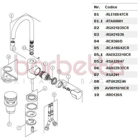 RICAMBIO CANNA LAVABO BOCCA GIREVOLE CROMO NOBILI RCA166/42CR