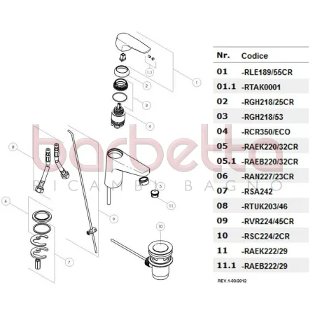 RICAMBIO LEVA COMPLETA NOBI ECO CROMO NOBILI RLE189/55CR