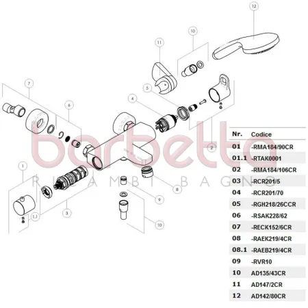 RICAMBIO MANIGLIA VASCA TERMOSTATICA NEW ROAD LATO FLUSSO CROMO NOBILI RMA184/106CR