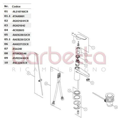 RICAMBIO LEVA CARTUCCIA Ø28 SERIE SKY CROMO NOBILI RLE187/68CR
