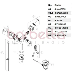 RICAMBIO ASTINA DI SCARICO CON POMOLO, NOTTOLINO CROMO NOBILI RVR224/40CR