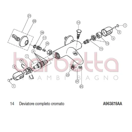 DEVIATORE COMPLETO CROMATO CERATHERM 100 IDEAL STANDARD A963878AA