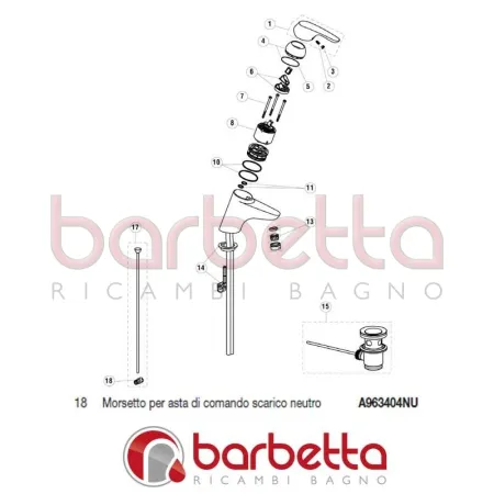 MORSETTO PER ASTA DI COMANDO SCARICO NEUTRO CERASPRINT NEW IDEAL STANDARD A963404NU