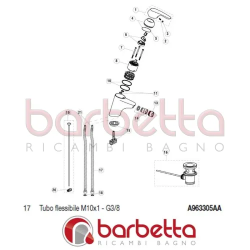 TUBO FLESSIBILE M10X1 - G3/8 CERASPRINT NEW IDEAL STANDARD A963305AA