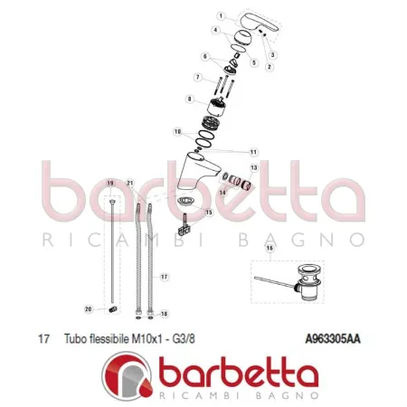 TUBO FLESSIBILE M10X1 - G3/8 CERASPRINT NEW IDEAL STANDARD A963305AA
