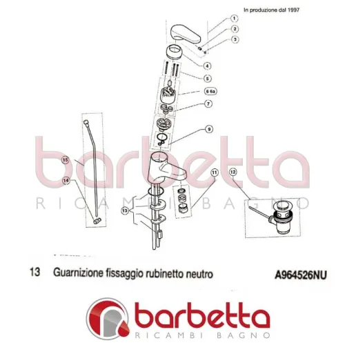 GUARNIZIONE FISSAGGIO RUBINETTO NEUTRO CERAPLAN IDEAL STANDARD A964526NU