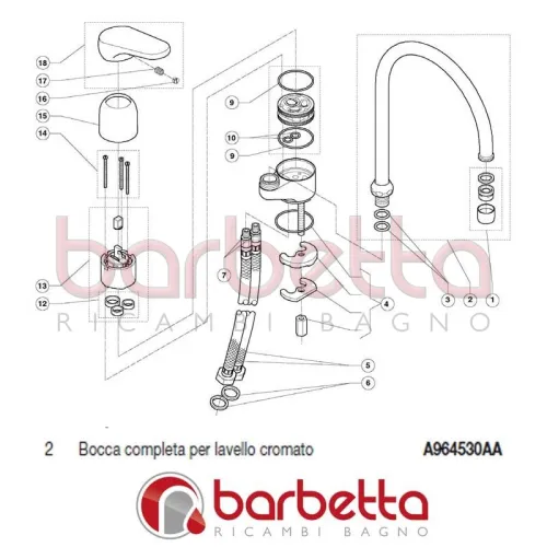 BOCCA COMPLETA PER LAVELLO CROMATO CERAPLAN IDEAL STANDARD A964530AA