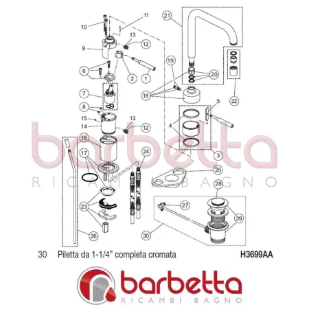 PILETTA DA 1-1/4" COMPLETA CROMATA IQ IDEAL STANDARD H3699AA