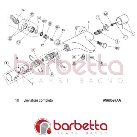 DEVIATORE COMPLETO GLANCE IDEAL STANDARD A960597AA